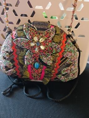 Sale!  Beautiful Beaded Floral Accent Crossbody Bag in Multicolor